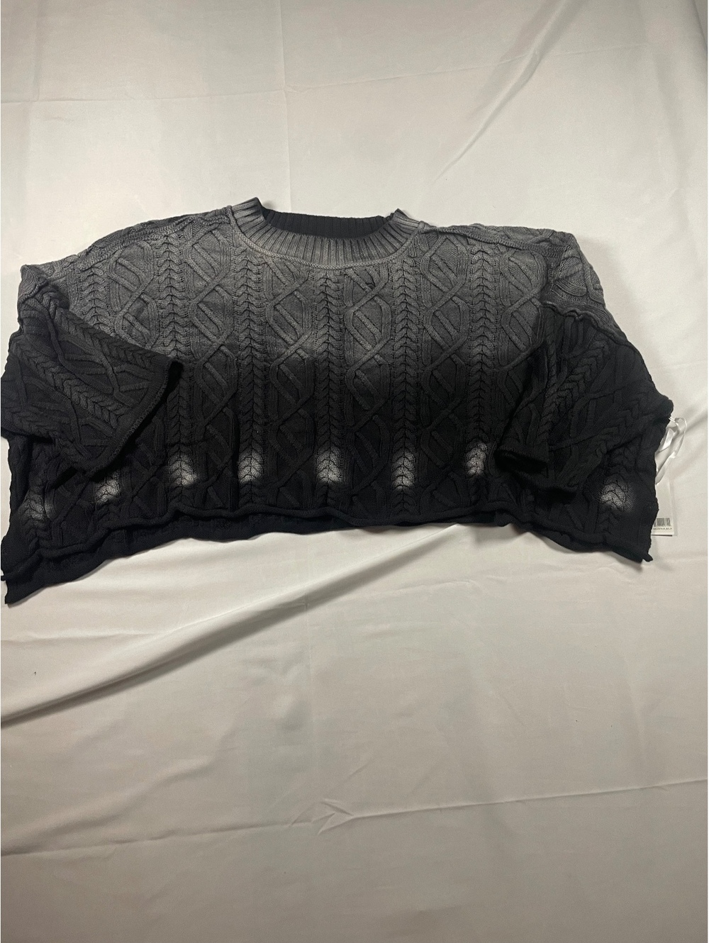 Katydid Women's Ombre Cable Knit Cropped Sweater Black  Short Sleeve Medium NWT